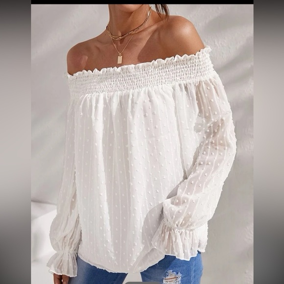 Boho Swiss Dot Off Shoulder Top Blouse Shirt - Picture 5 of 5